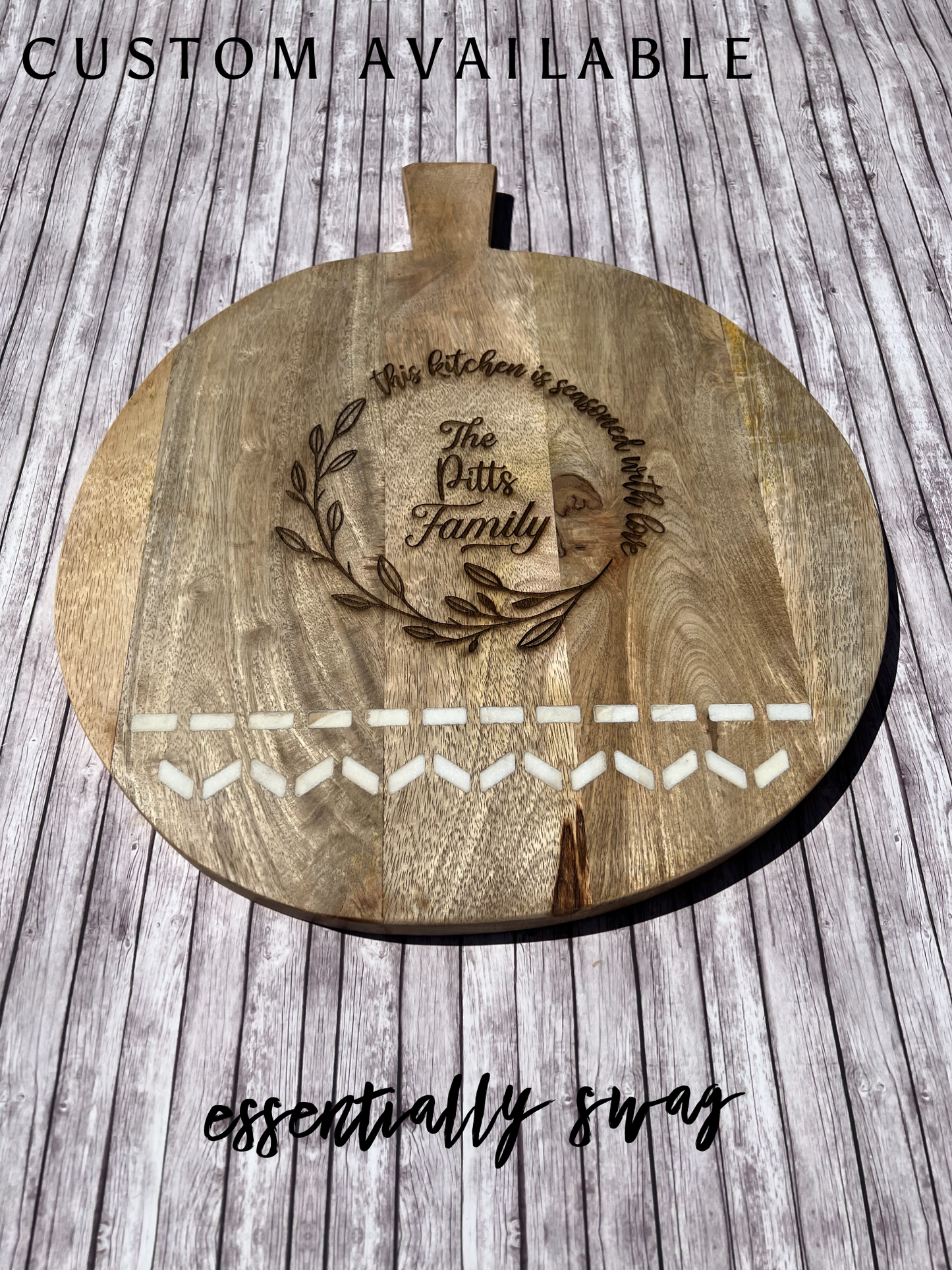 Charcuterie Board - Mango wood with Marble Inlay Pattern (ROUND)